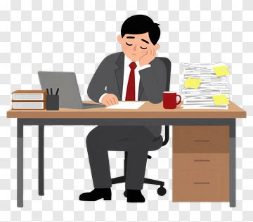 Stressed Businessman Sitting At Desk With Papers PNG