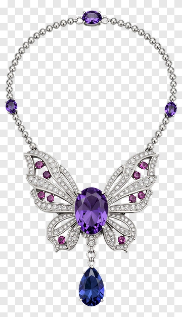 Butterfly Necklace With Purple And Blue Gemstones PNG