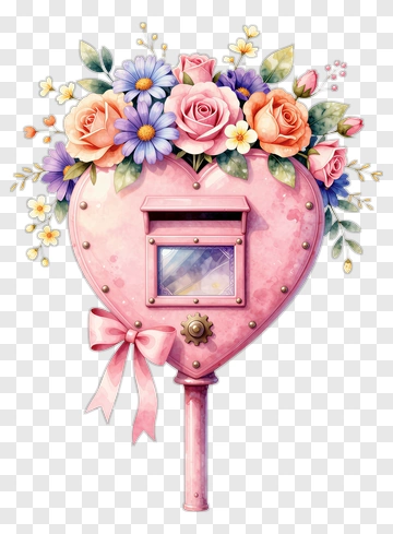 Heart-Shaped Mailbox With Flowers PNG