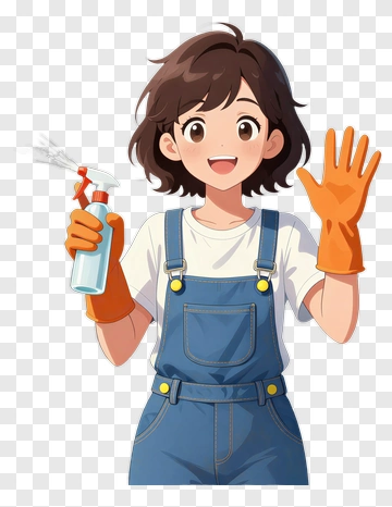 Cartoon Cleaner Holding A Spray Bottle PNG
