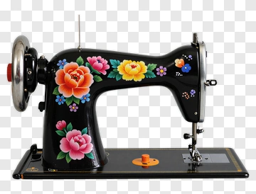 Colorful Sewing Machine With Floral Design PNG