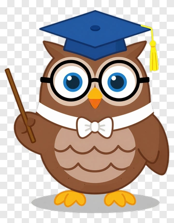 Cartoon Owl Wearing Graduation Cap And Holding A Pointer PNG