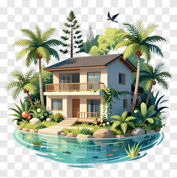 Tropical House By The Water PNG