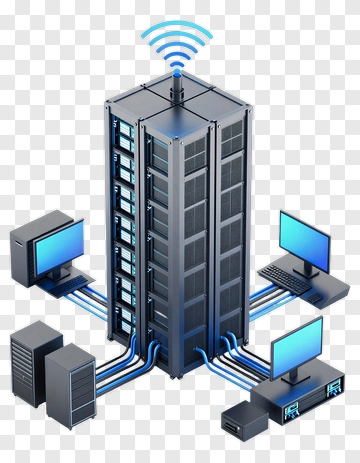 3D Server Rack With Connected Computers PNG
