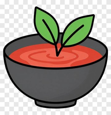 Cartoon Bowl Of Tomato Soup With Leaves PNG
