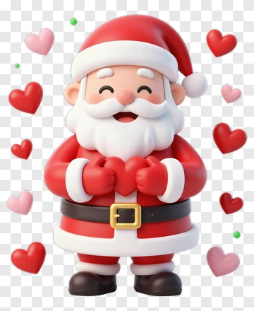 Cartoon Santa Holding Hearts PNG