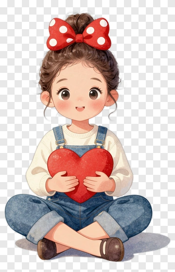 Cartoon Girl Holding A Red Heart PNG