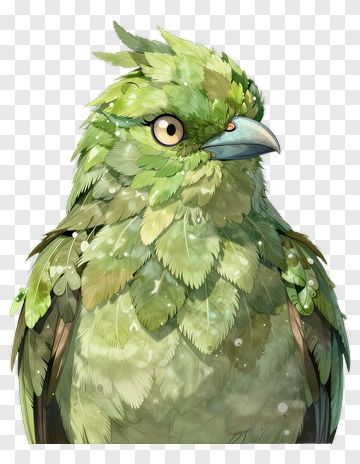 Colorful Bird With Leafy Feathers PNG