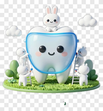 Cartoon Tooth With Cute Rabbits PNG