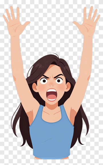 Cartoon Girl Expressing Excitement PNG