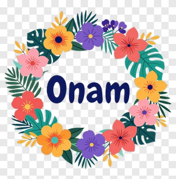 Floral Wreath With Onam Text PNG