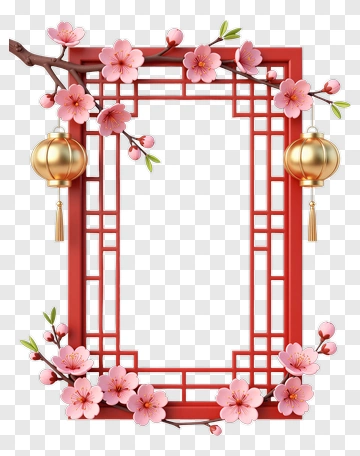 Chinese New Year Frame With Cherry Blossoms PNG