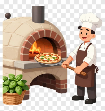 Chef Baking A Pizza In A Stone Oven PNG