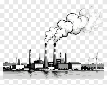 Industrial Power Plant With Smoke And Wind Turbines PNG