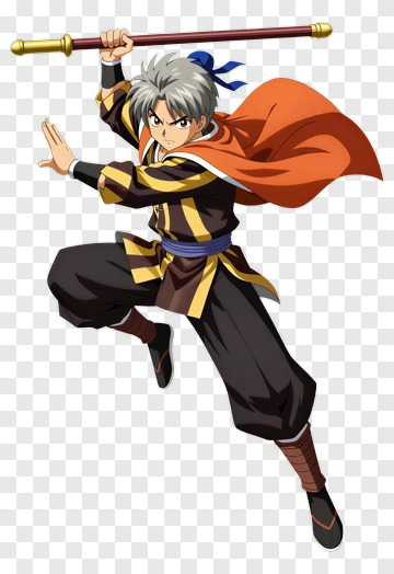 Anime Character Holding A Staff In Action Pose PNG