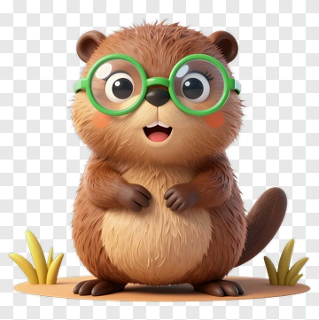 Cartoon Beaver With Glasses PNG