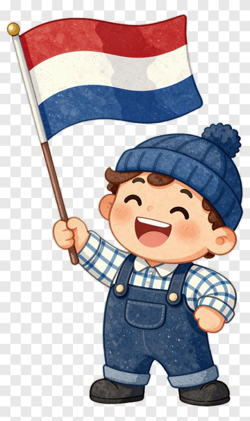 Cartoon Boy Holding A Flag PNG