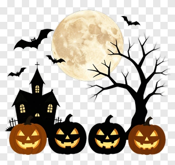 Halloween Scene With Pumpkins And Haunted House PNG