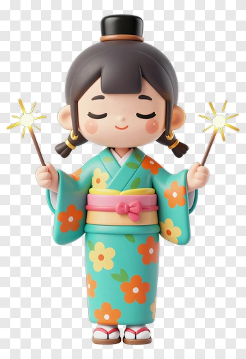 Kawaii Girl In Kimono Holding Sparklers PNG