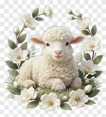Cute Lamb Surrounded By Flowers PNG