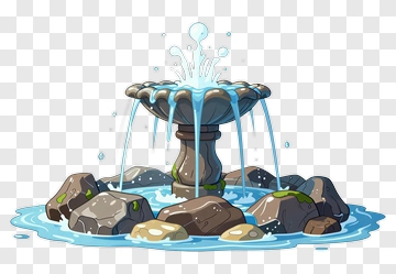 Cartoon Fountain With Water Splashing PNG