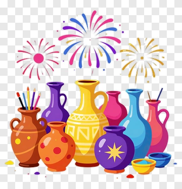 Colorful Pottery With Fireworks PNG