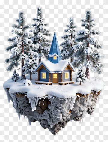Snowy House Surrounded By Pine Trees PNG