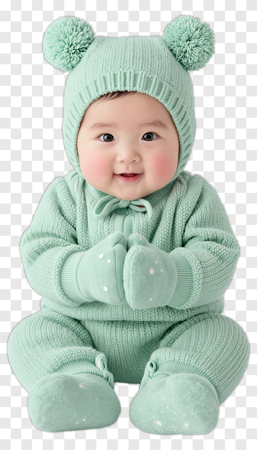 Cute Baby In Mint Green Knit Outfit PNG