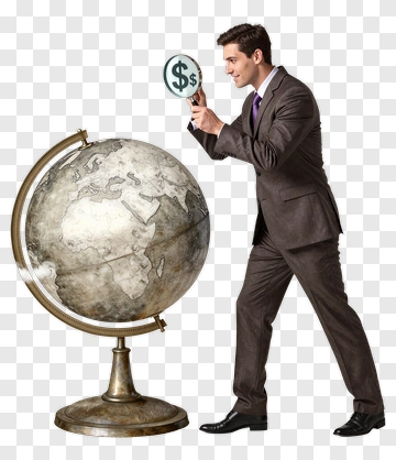 Businessman Holding Dollar Sign Near Globe PNG