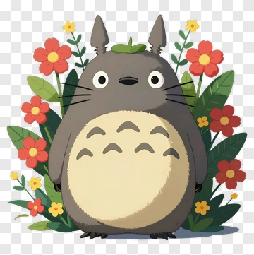 Cartoon Totoro Surrounded By Flowers PNG