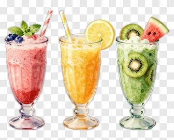 Colorful Smoothies In Glasses PNG