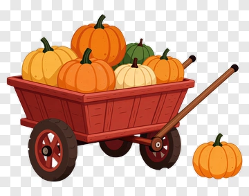 Cartoon Pumpkin Cart Filled With Pumpkins PNG