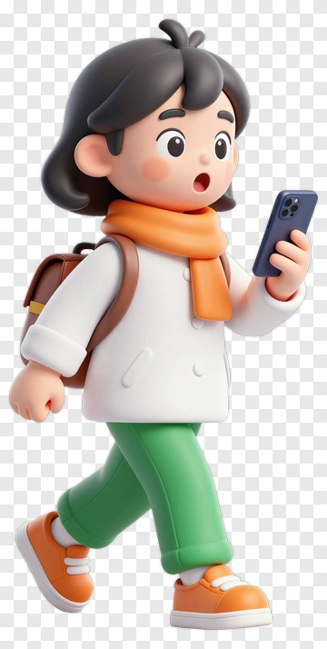 Cartoon Child Walking While Using A Smartphone PNG