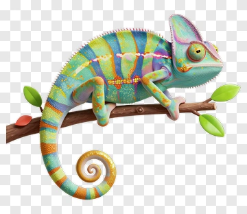 Colorful Chameleon Sitting On A Branch PNG
