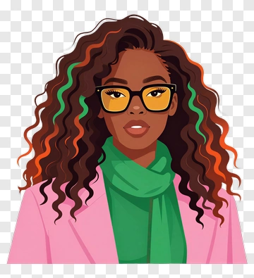 Stylish Woman With Curly Hair And Glasses PNG