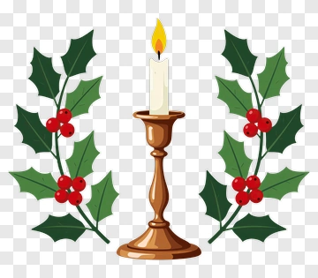 Christmas Candle With Holly PNG