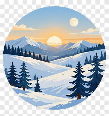 Winter Landscape With Snow-Covered Mountains And Pine Trees PNG