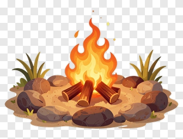 Campfire With Burning Logs And Stones PNG