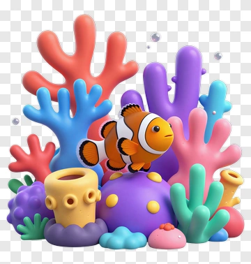 Cartoon Clownfish Swimming Among Colorful Coral PNG