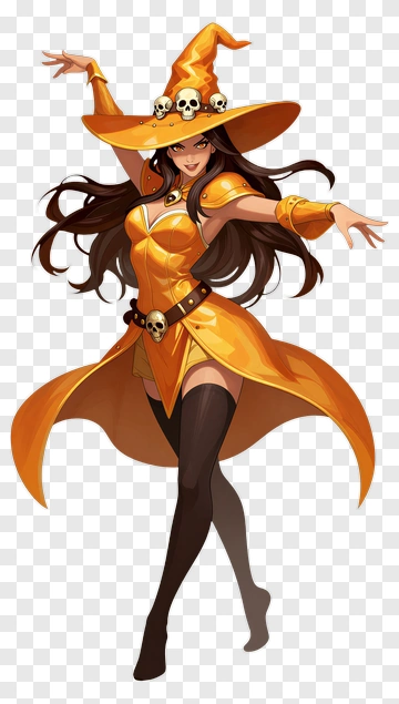 Cartoon Witch In Yellow Costume PNG