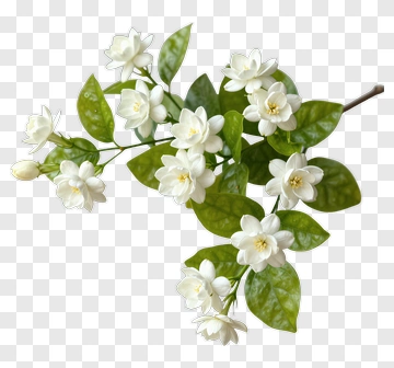Flower Bouquet With White Blossoms And Green Leaves PNG