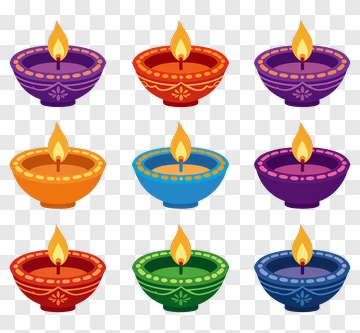 Colorful Diwali Oil Lamps PNG