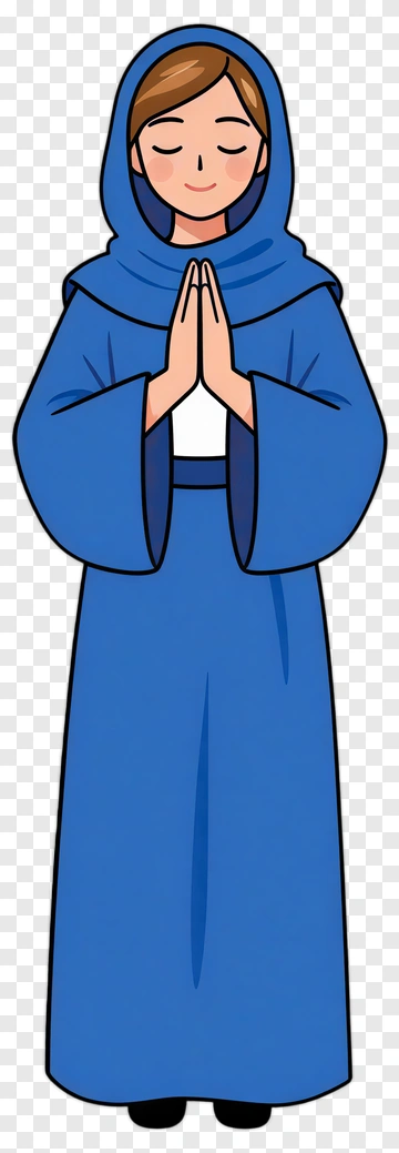 Cartoon Woman In Blue Robe With Hands Together PNG