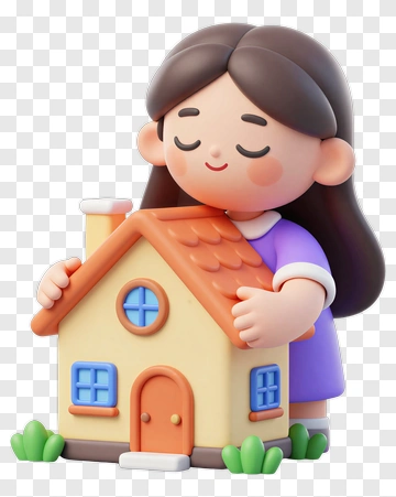 3D Girl Hugging A House PNG