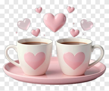 Two Coffee Cups With Pink Hearts On A Pink Plate PNG