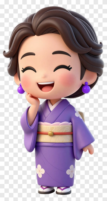 Cartoon Woman In Purple Kimono Smiling PNG
