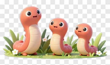Cartoon Worm Family In A Garden PNG