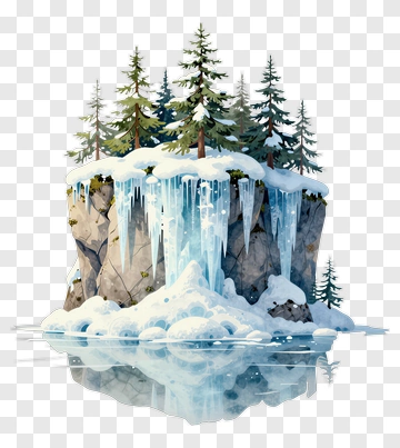Snowy Island With Pine Trees And Ice PNG
