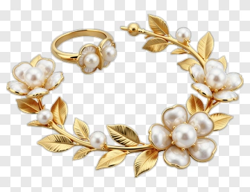 Gold Floral Jewelry Set With Pearls PNG