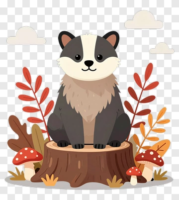 Cartoon Badger Sitting On A Tree Stump PNG